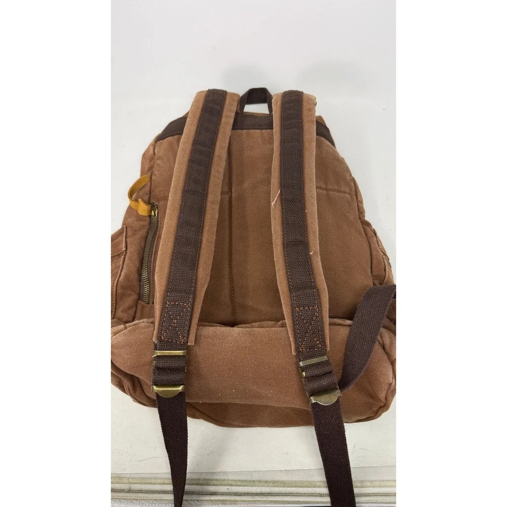 Vintage Style Brown Canvas Backpack Leather Trim Rucksack Travel Bag Mens Womens